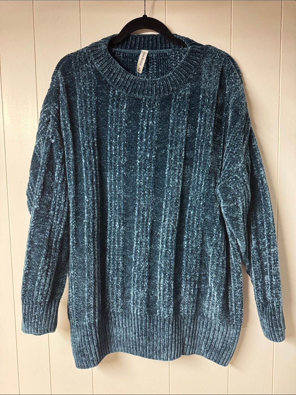 Zenana Chenille Teal Crewneck Sweater - Unbranded